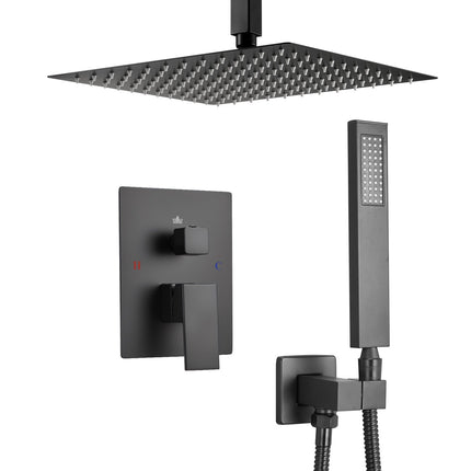Ceiling-Mount Rain Shower System, 12 in, Handheld, Matte Black