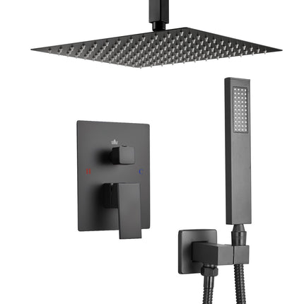 Ceiling Mount Shower Faucet Set – 10-In Square, Handheld, Matte Black