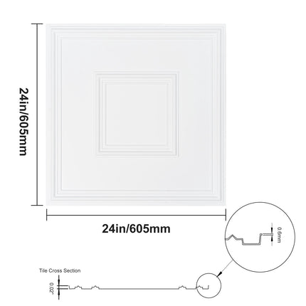 Ceiling Tiles, 24x24 In, PVC Geometric, White 12-Pack