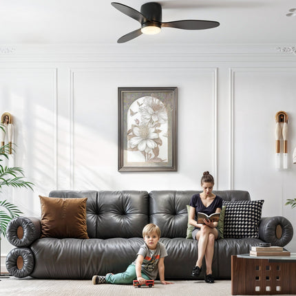 Ceiling fan with light, remote control & timer - 115 cm, 6 speeds