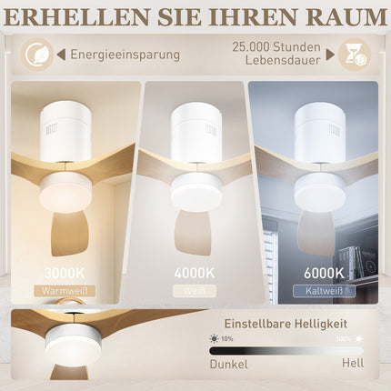Ceiling fan with LED light & remote control, 117 cm, Reversible