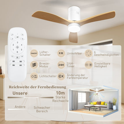 Ceiling fan with LED light & remote control, 117 cm, Reversible