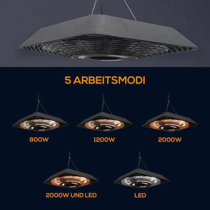 Electric roof terrace heater, 5 positions, remote controlled