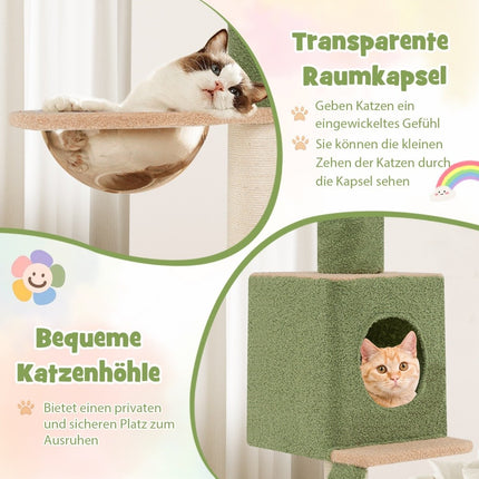 Ceiling-high scratching post 5-story cat tree with cat cave & space capsule 218-253 cm