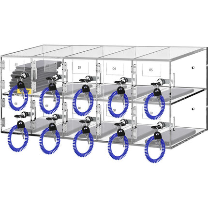 Cell Phone Storage Locker, 10-Slot Clear Acrylic, Locking