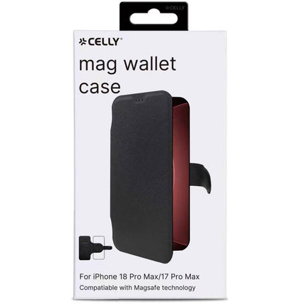 Celly Wally Mag Wallet Case for iPhone 18 Pro and 17 Pro, MagSafe, Black