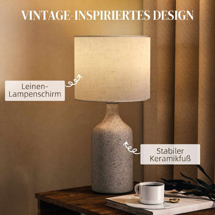 Ceramic Table Lamp with Linen Shade, Sand & Beige, 22x45 cm