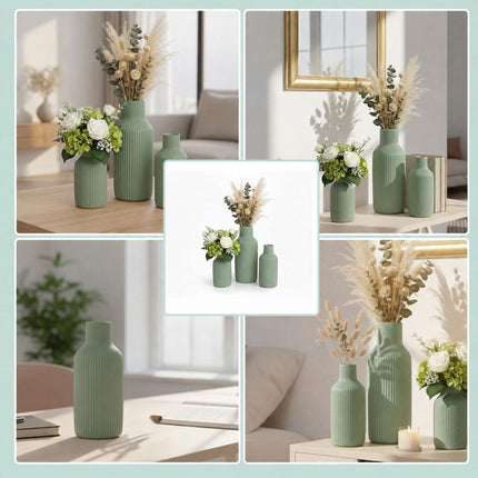 Ceramic Vase Set of 3 – Sage, Textured Scandinavian Design