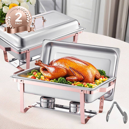 Chafing Dish Set, 2-Pack 8 Qt, Stainless Steel, Rose Gold