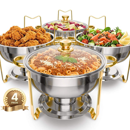 Chafing Dish Set, 4-Pack 5 Qt Stainless Steel, Glass Lid