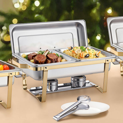 Chafing Dish Set, 4-Pack 8 Qt, Stainless Steel, Gold
