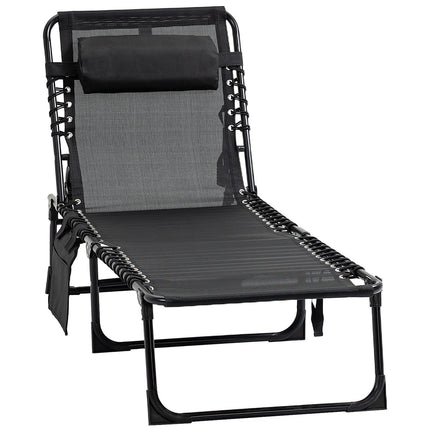 Adjustable chaise longue - folding sun lounger, black