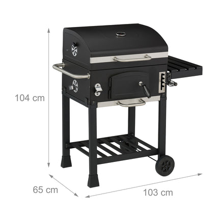 Charcoal BBQ Cart with Lid, Adjustable Tray & Thermometer