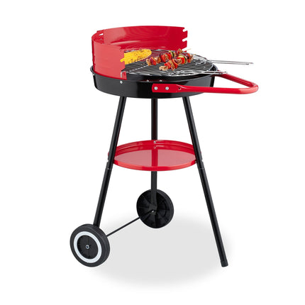 Charcoal BBQ Grill with Wheels, Windbreak, Ø 42 cm