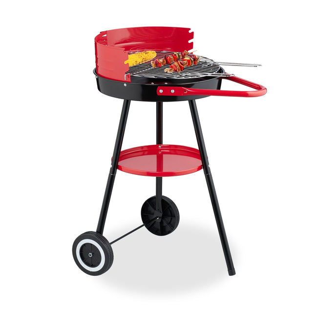 Charcoal BBQ Grill with Wheels, Windbreak, Ø 42 cm