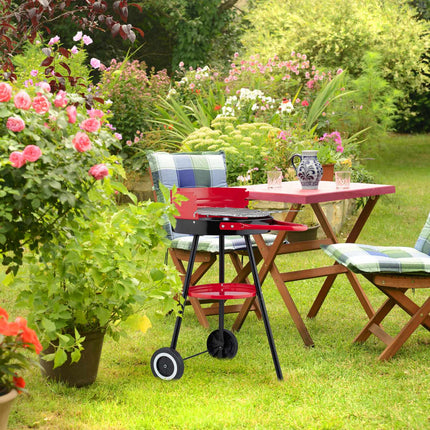 Charcoal BBQ Grill with Wheels, Windbreak, Ø 42 cm