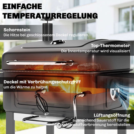 Charcoal BBQ Smoker with Adjustable Coal Pan & Thermometer