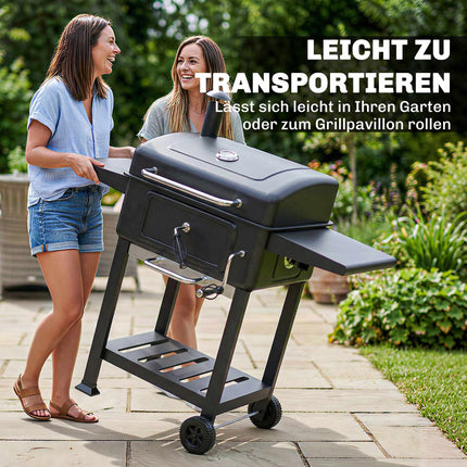 Charcoal BBQ Smoker with Adjustable Coal Pan & Thermometer