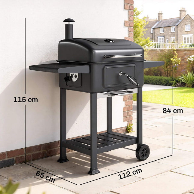 Charcoal BBQ Smoker with Adjustable Coal Pan & Thermometer