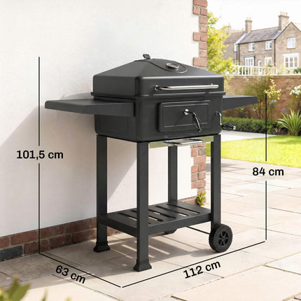 Charcoal BBQ Smoker with Lid Thermometer, Adjustable Grate
