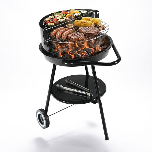 Charcoal BBQ with Windbreak & Storage Shelf, Black