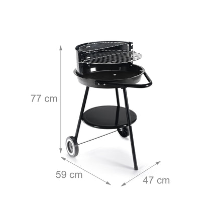 Charcoal BBQ with Windbreak & Storage Shelf, Black