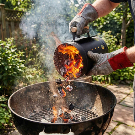 Charcoal Chimney Starter with Wooden Handle, Black