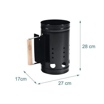 Charcoal Chimney Starter with Wooden Handle, Black