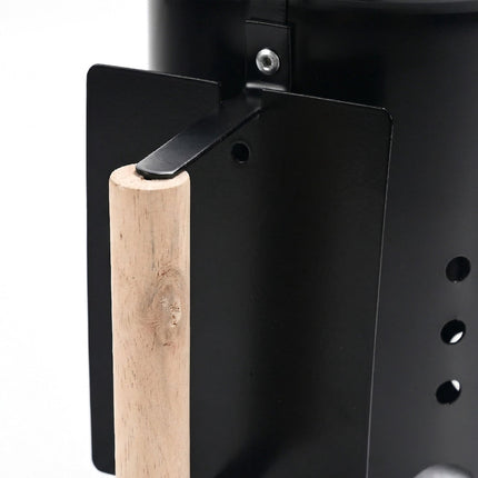 Charcoal Chimney Starter with Wooden Handle, Black