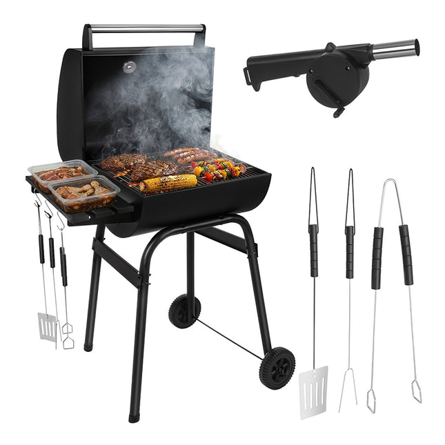 Charcoal Garden Grill with Cover, Thermometer, 82x51x117cm