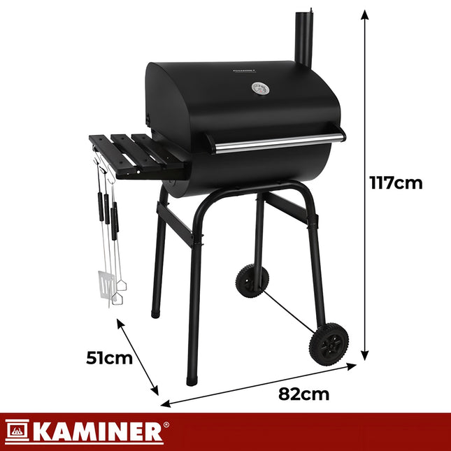 Charcoal Garden Grill with Cover, Thermometer, 82x51x117cm