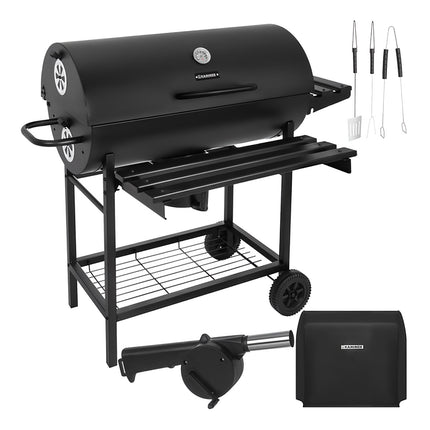Charcoal Garden Grill with Cover, Thermometer, Shelves