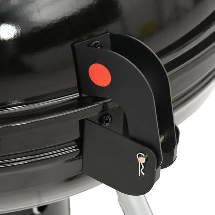 Charcoal grill with wheels, shelf and thermometer