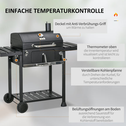 Charcoal camping grill with double rack & collapsible shelf
