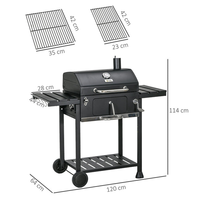Charcoal camping grill with double rack & collapsible shelf
