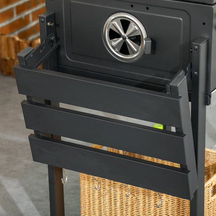 Charcoal camping grill with double rack & collapsible shelf