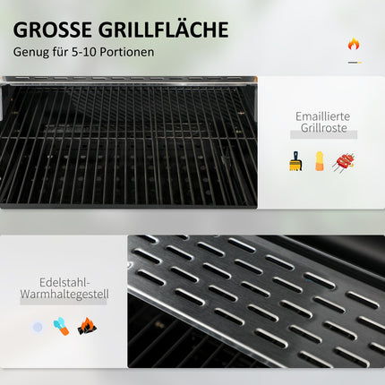 Charcoal camping grill with double rack & collapsible shelf
