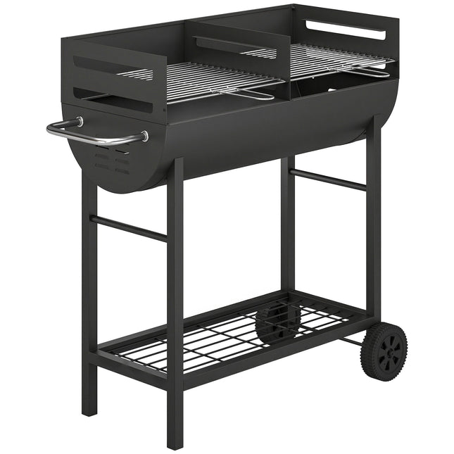 Charcoal Grill Cart with Dual Zones, Adjustable Grates, Wheels