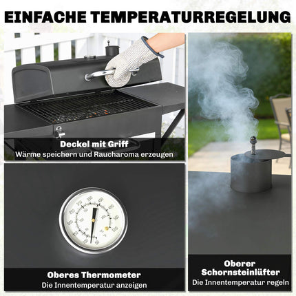 Charcoal Grill Cart with Side Shelves and Thermometer