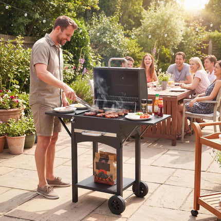 Charcoal Grill Cart with Side Shelves and Thermometer