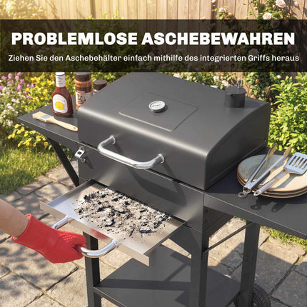 Charcoal Grill Cart with Side Shelves and Thermometer