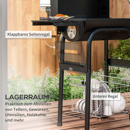 Charcoal grill trolley, stainless steel, cover and wheels