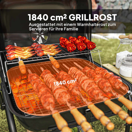 Charcoal Grill with Lockable Lid, Steel Frame, 1840 cm² Cooking Area