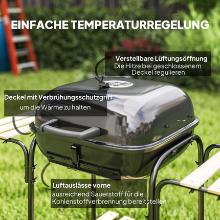 Charcoal Grill with Lockable Lid, Steel Frame, 1840 cm² Cooking Area