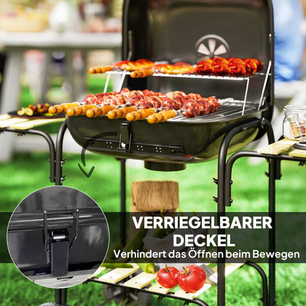 Charcoal Grill with Lockable Lid, Steel Frame, 1840 cm² Cooking Area