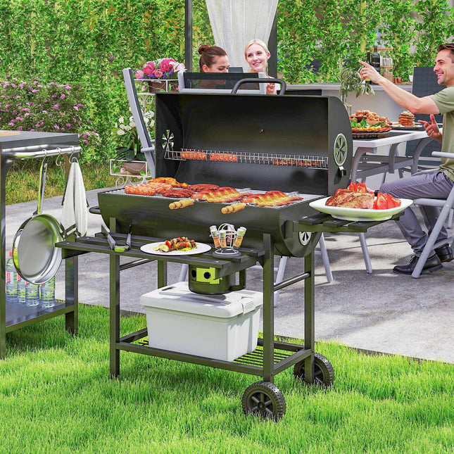 Charcoal Grill with Thermometer, Adjustable Vents, Steel, Black