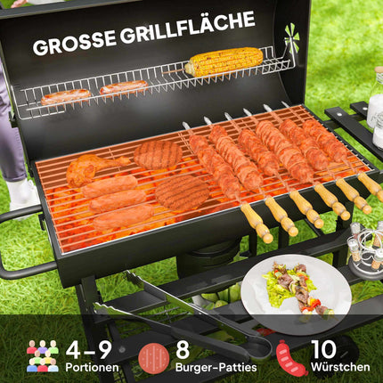 Charcoal Grill with Thermometer, Adjustable Vents, Steel, Black