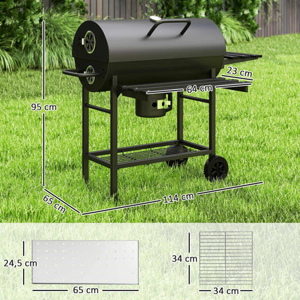 Charcoal Grill with Thermometer, Adjustable Vents, Steel, Black