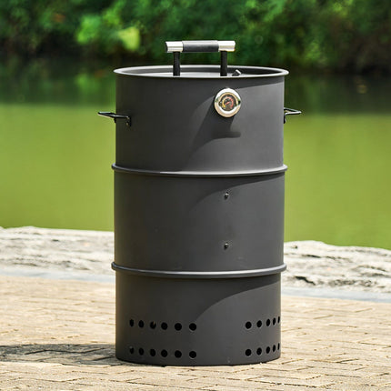 Charcoal Smoker Grill, 470mm Barrel, Thermometer, 2 Grates