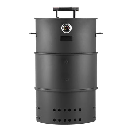 Charcoal Smoker Grill, 470mm Barrel, Thermometer, 2 Grates
